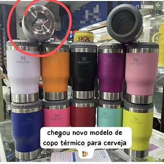 copo termico para garrafa long neck com 2 tampa e abridor