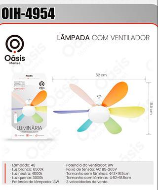 Ventilador colorido com lâmpada