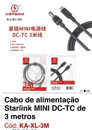 cabo de alimentacao starlink mini dc tc de 3 metros