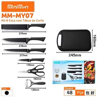 kit 6 faca com tabua de corte