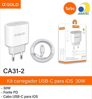 kit carregador ios 30w turbo 6.1a
