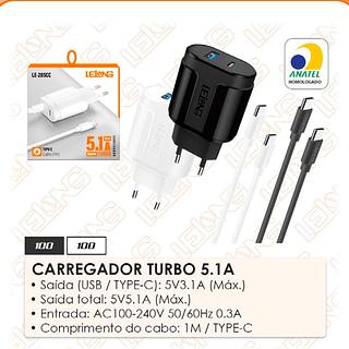 Carregador completo turbo 5.1A TipoC