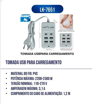 Tomada usb para carregamento c/ 2 tomada tipoc