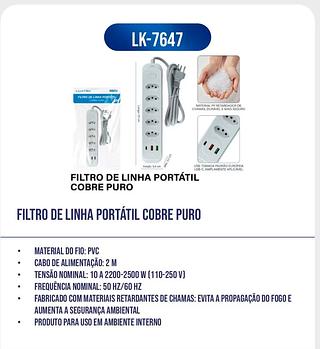 Filtro de linha 5 tomadas comum 2tomada USB 1tomada TipoC