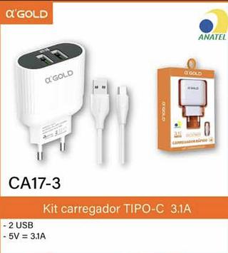 kit carregador gold tipo-c 3.1A