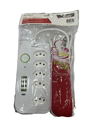 FILTRO DE LINHA 5 METROS C/ ENTRADA USB E TIPO C