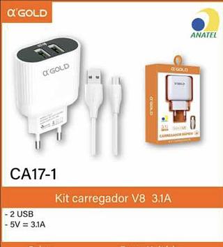 kit carregador v8 3.1A gold