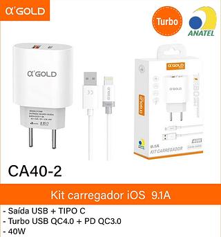 kit carregador ios 9.1a 40w