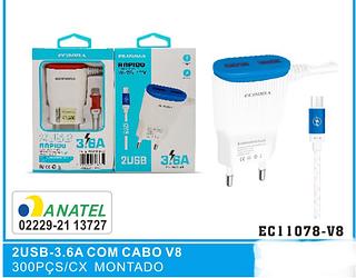carregador egooda v8 3.6A fio junto