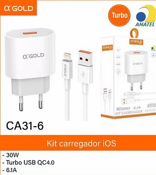 kit carregador ios 30w turbo 6,1a
