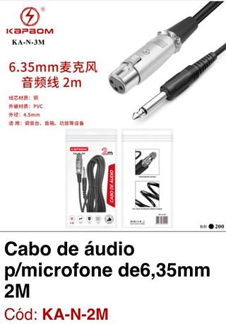 cabo de audio p microfone de 6,35mm 2 m