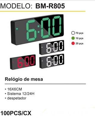 relogio de mesa com led 16 x 6 cm