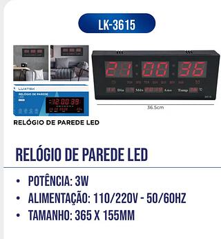 RELOGIO DIGITAL LED VERMELHO 365X155MM