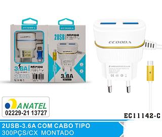 carregador fio junto tipo c 3.6a egooda