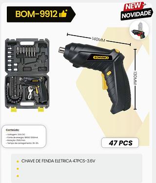 chave de fenda eletrica 47 pcs 3.6v