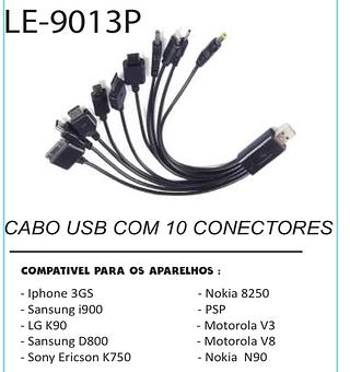 cabo usb com 10 conectores