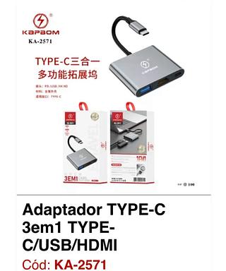 adaptador type c 3 em 1 type c usb hdmi
