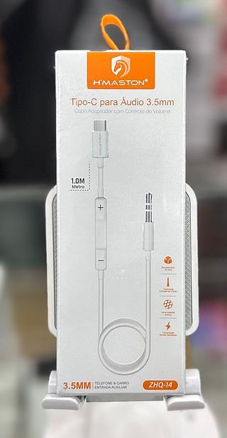 cabo adaptador com controle de volume tipo c para audio 3,5mm